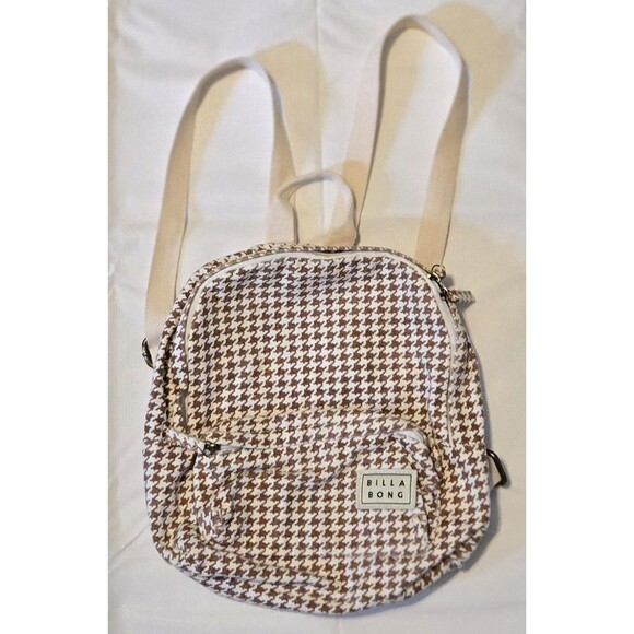 Billabong Mini Mama Houndstooth Backpack Purse Brown Beige Small Cotton Bag - Picture 1 of 12